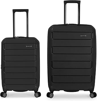 Traveler's Choice Pagosa Indestructible Hardshell Expandable Spinner Luggage, Black, 2 Piece Set