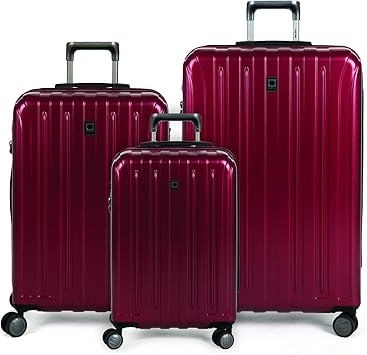 DELSEY Paris Titanium Hardside Expandable Luggage with Spinner Wheels, Black Cherry Red, 3-Piece Set (21/25/29)