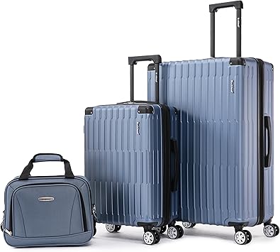 Rockland 3 Set, 2-Piece Hardside Spinner Wheel Upright Luggages with Tote, Blue