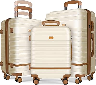 Luggage Set 3 Piece Carry On Suitcase Hardside, Lvory, 28/24/20 Inch