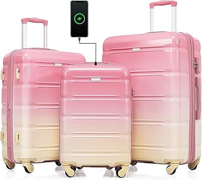 Luggage Sets 3pcs, Luggage Expandable Suitcase, ABS Hardshell Suitcase w/Spinner Wheels, 20