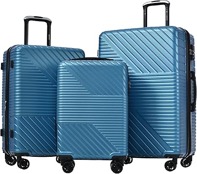 Merax Luggage Set 3-Piece Hardside Expandable Suitcase with TSA Lock Spinner Wheels, Lightweight, Blue, 20/24/28