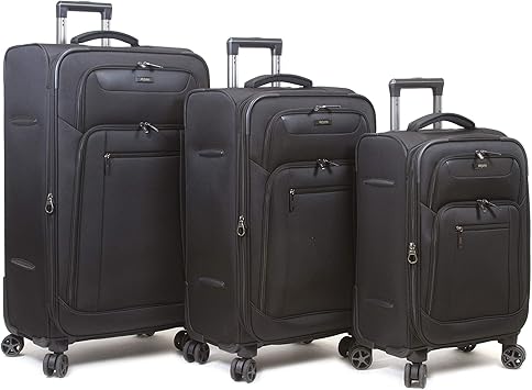 Dejuno Executive New Generation Spinner Luggage USB Port, Black, 3-Piece Set