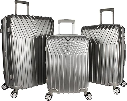 World Traveler Skyline Hardside 3-Piece Spinner Luggage Set, Silver