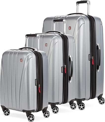 SwissGear 7585 Hardside Expandable Luggage with Spinner Wheels, Silver, 3-Piece Set (19/23/27)