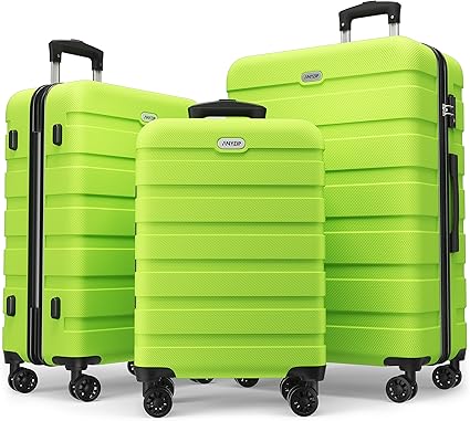 AnyZip Luggage Sets 3 Piece PC ABS Hardside Lightweight Suitcase with 4 Universal Wheels TSA Lock Carry On 20 24 28 Inch Apple Green