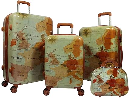 World Traveler Europe (Set of 4-Piece) Spinner Luggage Set with TSA Lock, Brown,Zippered Divider