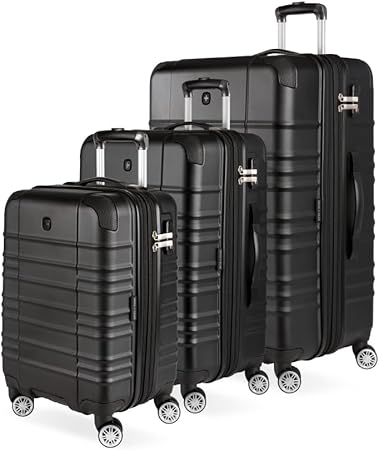 SwissGear Sonic Pro Hardside Expandable Luggage with Spinner Wheels and TSA Lock, Black, 3-Piece Set (20/24/28)