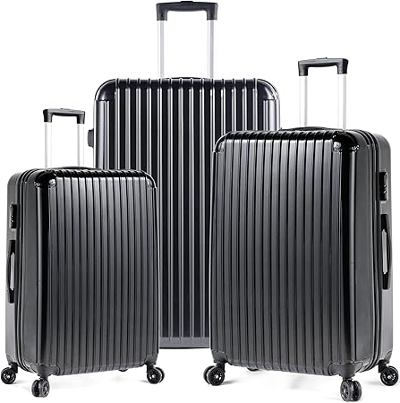 Simple Deluxe Storage 3 Piece Luggage Set, Black