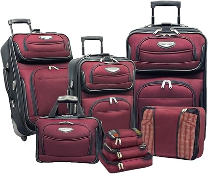 Travel Select Amsterdam Expandable Rolling Upright Luggage, Burgundy, 8-Piece Set