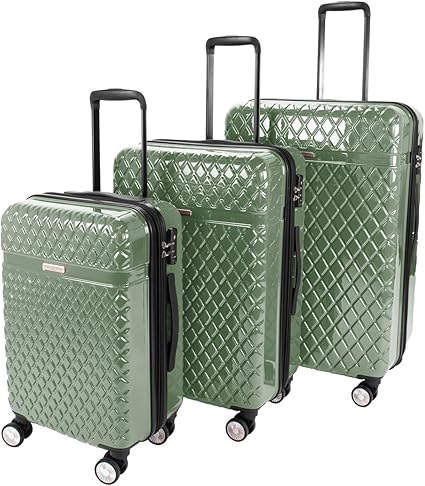 kathy ireland Unisex Adult Yasmine Hardside Lightweight Expandable Spinner Luggage, Watercress, 3-Piece Set