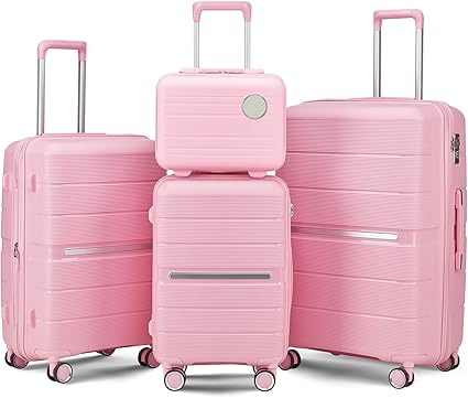 4 Piece Luggage Sets,Hardshell Lightweight Suitcase with Spinner Wheels & TSA Lock,Expandable Carry On Luggage Set,Travel Luggage Set for Women Men Family Pink