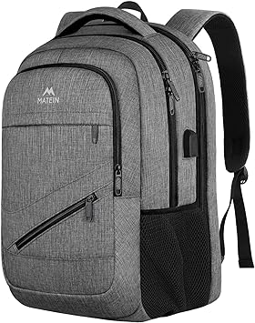 MATEIN Travel Laptop Backpack, 17 inch Business Flight Approved Carry on Backpack, TSA Large Computer Backpack for Men Women with USB Port and Trolley Sleeve, College School Tactical Book Bag, Grey