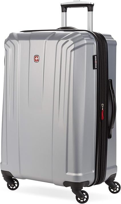 SwissGear 3750 Hardside Luggage with Spinner Wheels, Silver, Checked-Medium 23-Inch