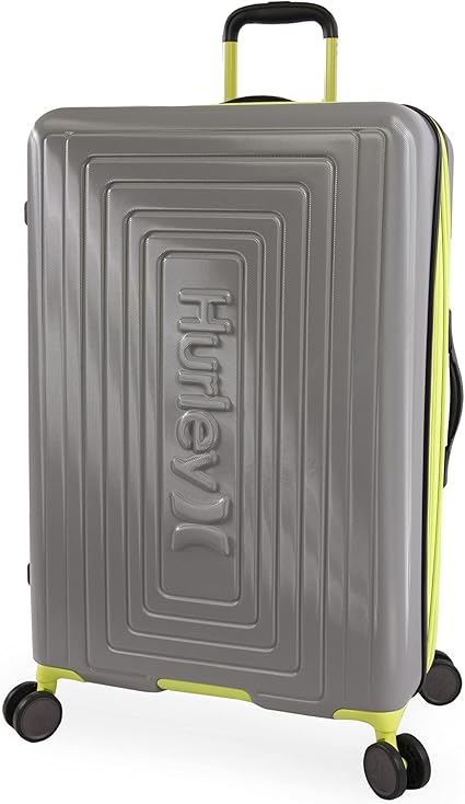 Hurley Suki Hardside Spinner Luggage, Light Grey/Neon, 29