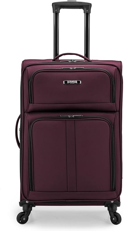 U.S. Traveler Anzio Softside Expandable Spinner Luggage, Burgundy, Checked-Medium 26-Inch