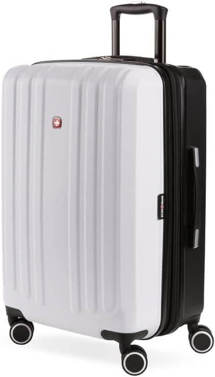 SwissGear 8028 Hardside Expandable Spinner Luggage, Black/White, Checked-Large 28-Inch