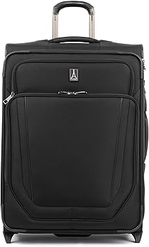 Travelpro Crew Versapack Softside Expandable 2 Wheel Upright Checked Luggage, TSA Lock, Built-in Fold-out Suiter, Men and Women, Jet Black, Checked Medium 26-Inch