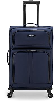 U.S. Traveler Anzio Softside Expandable Spinner Luggage, Navy, Checked-Medium 26-Inch