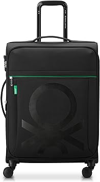 United Colors of Benetton Color Block Softside Expandable Luggage with Spinner Wheels, Black, Checked-Medium 23 Inch