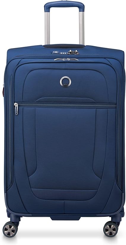 DELSEY Paris Helium DLX Softside Expandable Luggage with Spinner Wheels, Navy Blue, Checked-Medium 25 Inch