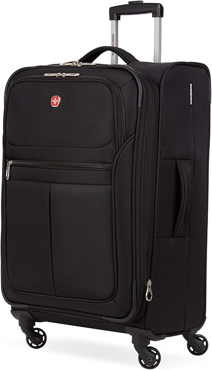 SwissGear 4010 Softside Luggage with Spinner Wheels, Black, Checked-Medium 23-Inch