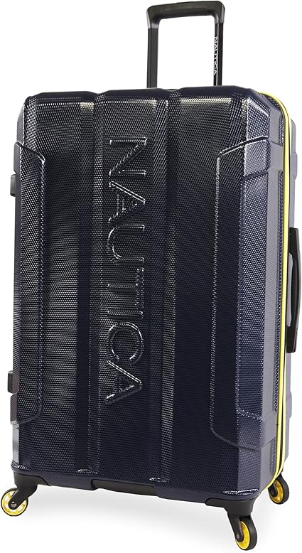 NAUTICA Maker Hardside Spinner Luggage, Navy/Yellow, Checked-Large 29-Inch