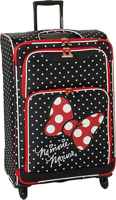 American Tourister Disney Softside Luggage with Spinner Wheels, Minnie Mouse Red Bow, Checked-Large 28-Inch