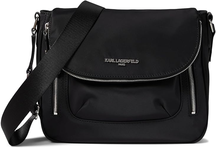 Karl Lagerfeld Paris Cara Messenger, Black/Silver