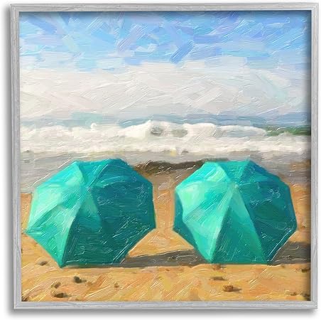 Stupell Industries Beach Umbrellas Duo Gray Framed Giclee Art Design by Graffi*Tee Studios