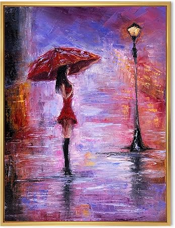 DesignQ The Woman With The Umbrella Walking In The Rain I - French Country Framed Canvas Wall Art Print