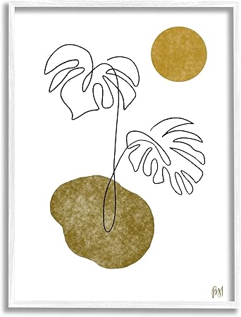 Stupell Industries Tropical Monstera Palms Line Drawing Abstract Desert Sky, Designed by Birch&Ink White Framed Wall Art, 24 x 30, Green