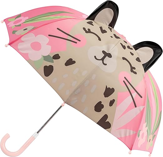 Stephen Joseph Kids' Pinch Free Umbrellas for Rain Children's Pop Up Umbrella, Leopard