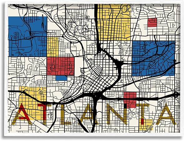 Stupell Industries Atlanta Georgia City Street Map Abstract Primary Squares, Designed by Daphne Polselli White Framed Wall Art, 14 x 11, Beige