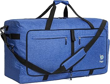 Bago Big XXL Foldable Duffel Bags for Traveling Women & Men - 140L Packable Duffle Bag for Travel with Shoe Compartment - Water Repellant, Heavy Duty, Lightweight Folding & Collapsible (SnowDepBlue)