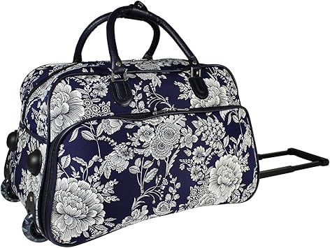 World Traveler 21-inch Carry-on Rolling Duffel Bag-Navy White Flowers, One Size