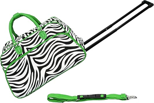 World Traveler 21-Inch Carry-On Rolling Duffel Bag, Green Trim Zebra