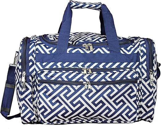 World Traveler Classic Prints 19-inch Duffel Bag, Greek Key Navy White