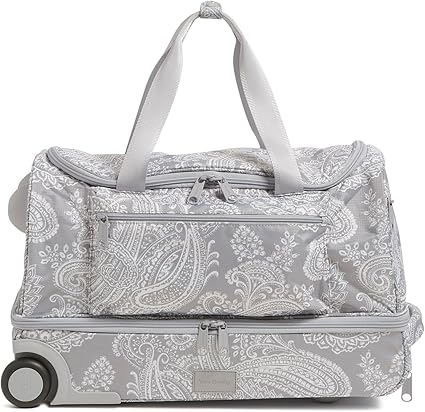 Vera Bradley Recycled Ripstop Foldable Rolling Duffle Bag, Cloud Gray Paisley