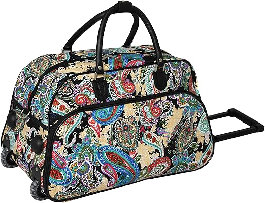 World Traveler Classic Prints 21-Inch Carry-On Rolling Duffel Bag, Multi Paisley