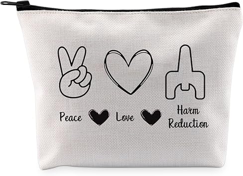 G2TUP Harm Reduction Gift Peace Love Harm Reduction Makeup Bag Overdose Awareness Cosmetic Bag Addiction Therapy Gift (Harm Reduction MB)