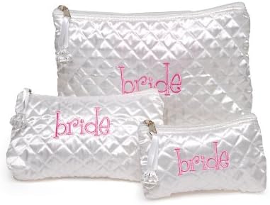 Mud Pie Wedding I Do Quilted Satin Cosmetic Bags, Bride, White and Pink