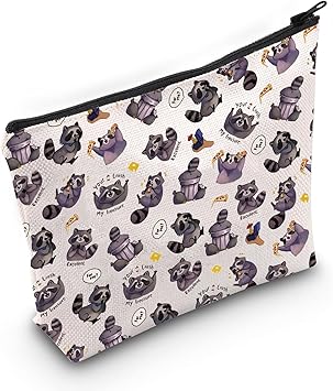 JXGZSO Funny Raccoon Gift Wild Animal Lover Gift Raccoon Meme Zipper Makeup Bag Quirky Animal Gift Trash Panda Cosmetic Bag