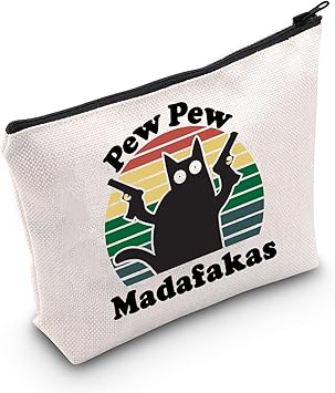 MNIGIU Funny Black Cat Cosmetic Bag Cat Lover Gift Pew Pew Madafakas Makeup Bag Sarcastic Gift Hilarious Gift