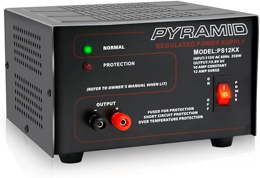 Universal Compact Bench Power Supply - 10 Amp Linear Regulated Home Lab Benchtop AC-to-DC 12V Converter w/ 13.8 Volt DC 115V AC 250 Watt Input, Screw Type Terminals, Cooling Fan, LED - Pyramid PS12KX