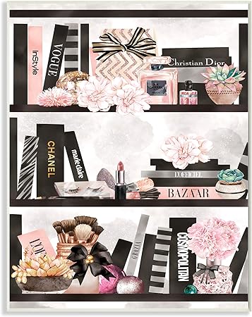 Stupell Industries Fashion Bookshelf Glam Cosmetic Accessories and Books