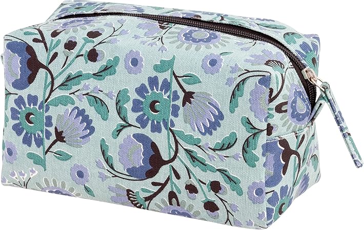 Karma Gifts, Teal Floral Canvas Cosmetic Bag