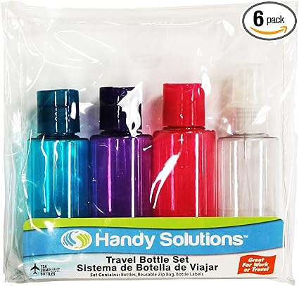 4-Piece Travel Size Bottle Set (3 Squeeze Bottles & 1 Spray Bottle), Pack of 6, Colors May Vary, TSA Approved (Packaging May Vary)