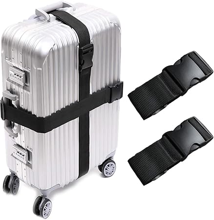 KABB HS-0084 2 PCS Suitcase Belts Travel Accessories Bag Luggage Straps, Multicolored, One Size, Black, M