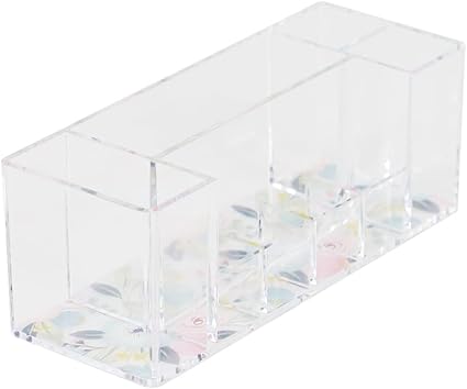 Home Basics Floral Plastic Cosmetic Organizer, Clear | Colorful Floral Design Details | Great Way to Organize Your Daily Make Up | Convenient | Stylish | Makes a Great Gift (7.5 x 2.75 x 2.75)